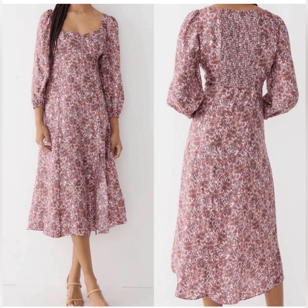J Crew Re-Imagine Sweetheart Long Sleeve Midi Dress Smocked  Sz 6 in Fete Floral